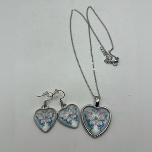 Silver Butterfly Heart Jewelry Set